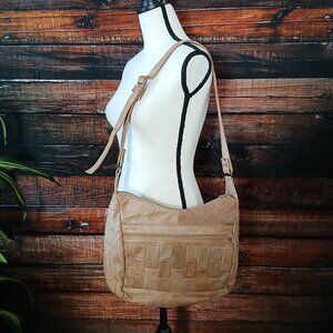 Genuine Leather Vintage Purse Bag Soft Quilted Camel Tan Buckle Shoulder Strap